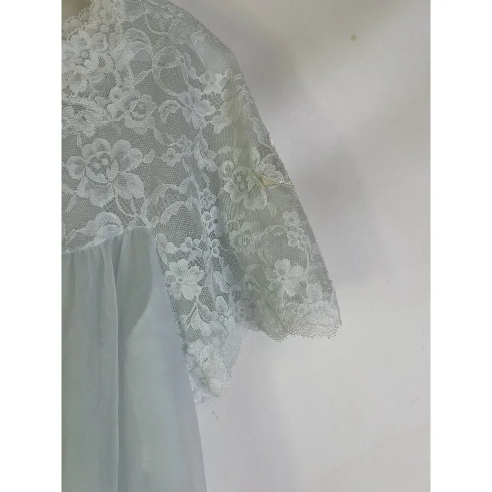 Vintage 60s Sheer Nylon Lace Full Sweep Negligee Pignoir USA - Picture 3 of 10